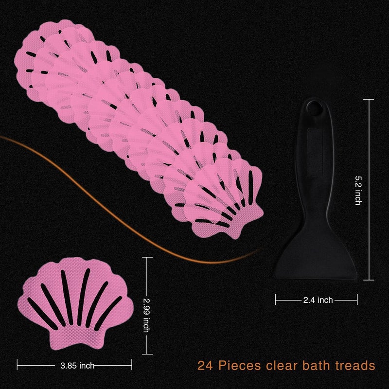 Secopad Non-Slip Bathtub Stickers, 24 PCS Shell Safety Bathroom Tubs Showers Treads Adhesive Decals Scraper (Pink) - Image 4